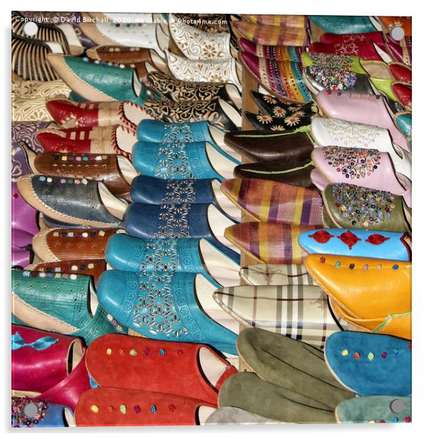 Marrakesh Souk Shoe Shop Acrylic by David Birchall