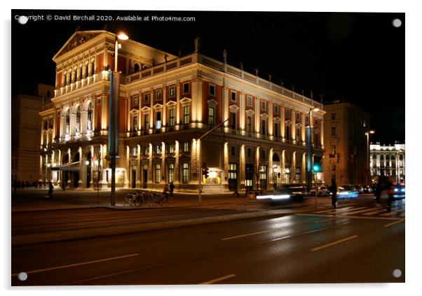 Vienna Opera House at night. Acrylic by David Birchall
