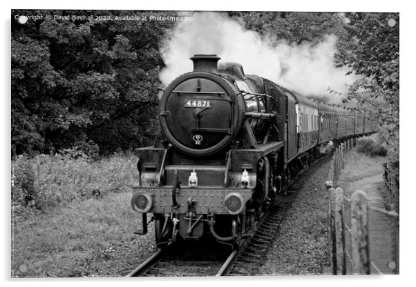 Steam locomotive 44871 in black and white. Acrylic by David Birchall