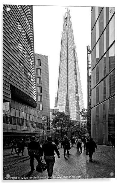 The daily procession to The Shard. Acrylic by David Birchall