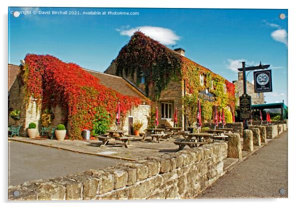 The Eyre Arms pub at Calver, Derbyshire. Acrylic by David Birchall