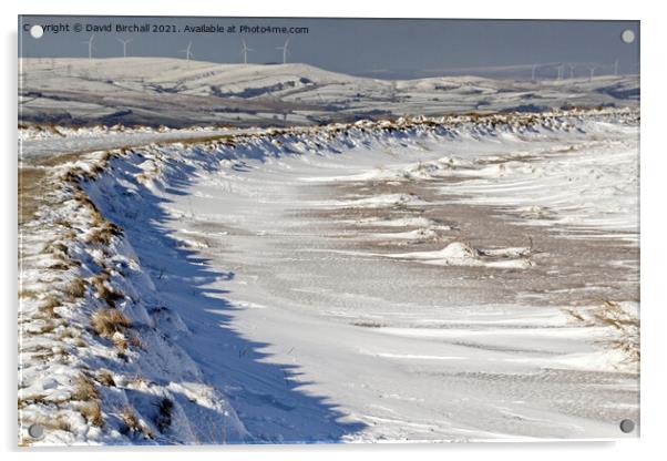 Pennine snowscene at Blackstone Edge. Acrylic by David Birchall