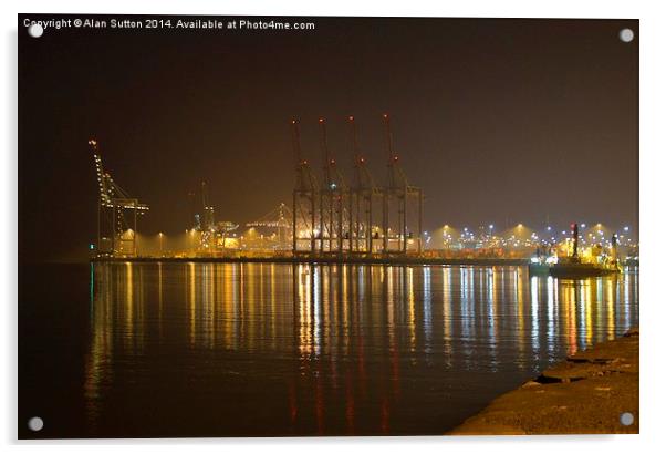Docks by night Acrylic by Alan Sutton