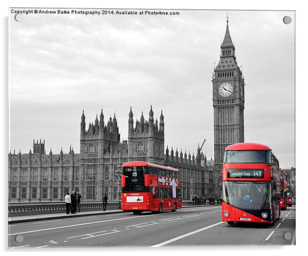Buses on Westminster Bridge  Acrylic by A B
