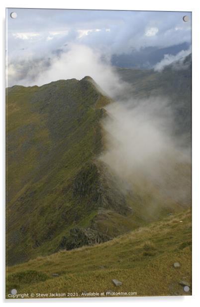 Low clouds on Striding Edge  Acrylic by Steve Jackson