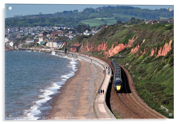GWR train leaving Dawlish in South Devon  Acrylic by Rosie Spooner