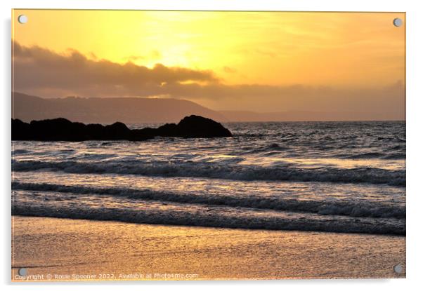 Sunrise on Looe Beach in Cornwall Acrylic by Rosie Spooner