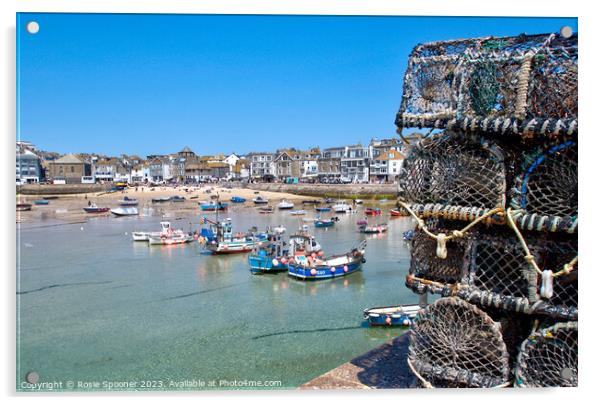 Lobster Pots at St Ives Acrylic by Rosie Spooner