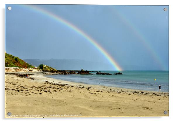 Rainbow on Looe Beach in Cornwall Acrylic by Rosie Spooner
