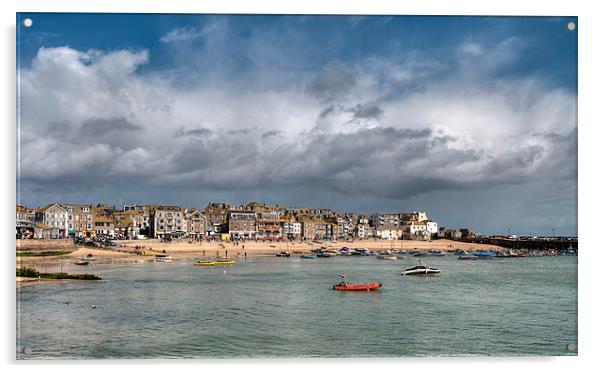 Rain clouds gather over St Ives Acrylic by Rosie Spooner