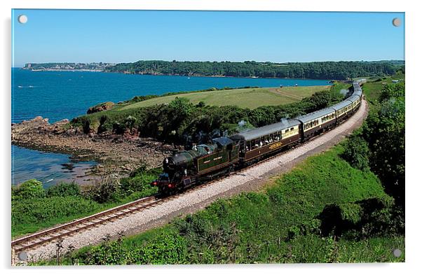  Steam train passing Saltern Cove near Goodrington Acrylic by Rosie Spooner
