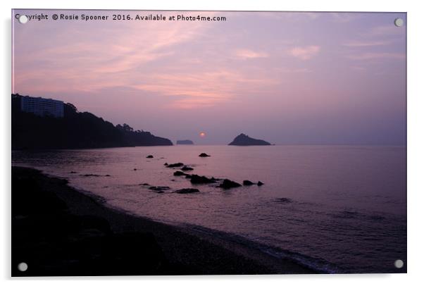 Misty Sunrise at Meadfoot Beach Torquay Acrylic by Rosie Spooner