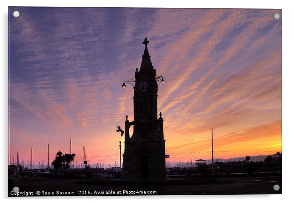 Sunset at Torquay Clocktower  Acrylic by Rosie Spooner