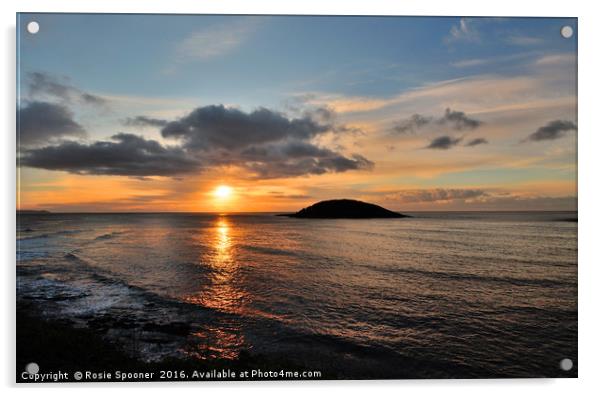 Looe island sunrise  Acrylic by Rosie Spooner