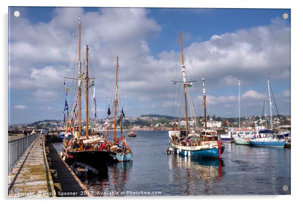 Tall Ships and Small Ships at Torquay Harbour Acrylic by Rosie Spooner