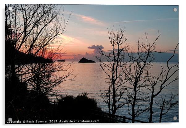 Sunrise at Meadfoot Beach in Torquay through the t Acrylic by Rosie Spooner