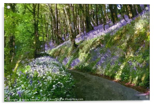 Driving through the bluebells woods near Looe Acrylic by Rosie Spooner