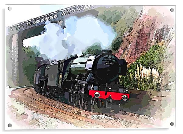 The Flying Scotsman passing Teignmouth on way to D Acrylic by Rosie Spooner