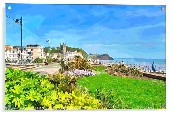 Teignmouth Promenade and town and beach in Devon Acrylic by Rosie Spooner