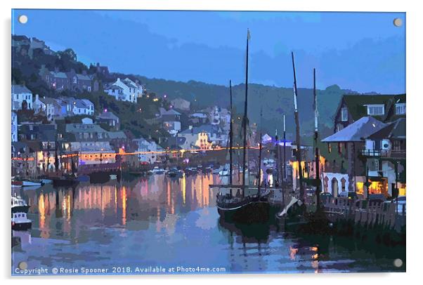 Luggers at Looe in Cornwall at early evening  Acrylic by Rosie Spooner