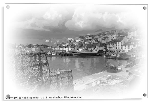 Brixham in Black and White Acrylic by Rosie Spooner