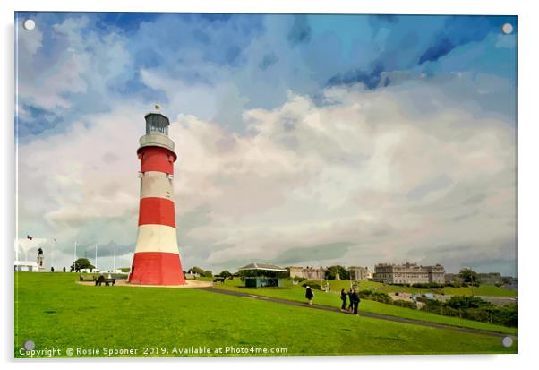 Smeaton's Tower on Plymouth Hoe in Devon. Acrylic by Rosie Spooner