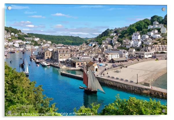 Luggers head down the River Looe for the Regatta Acrylic by Rosie Spooner