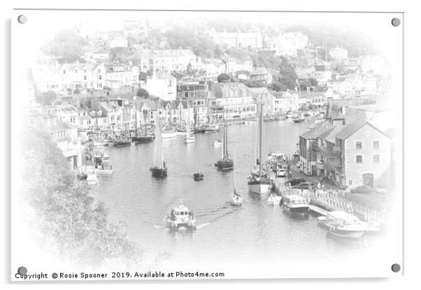 Looe Lugger Regatta in black and white Acrylic by Rosie Spooner