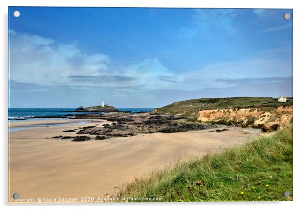 Godrevy Lighthouse view from Gwithian Beach Acrylic by Rosie Spooner