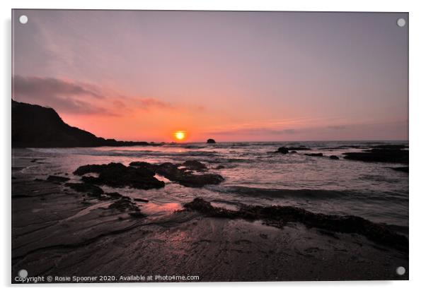 Sunrise at Millendreath Beach Looe Cornwall  Acrylic by Rosie Spooner