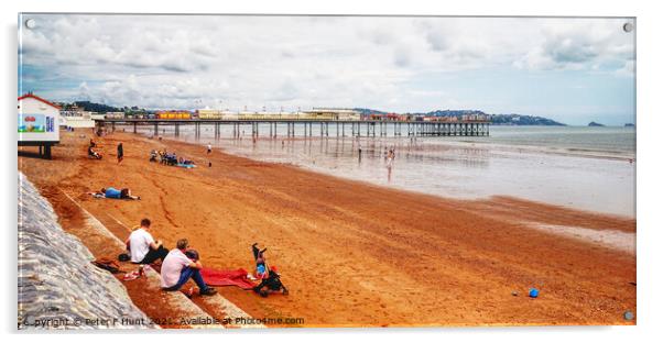 Paignton Beach And Pier  Acrylic by Peter F Hunt