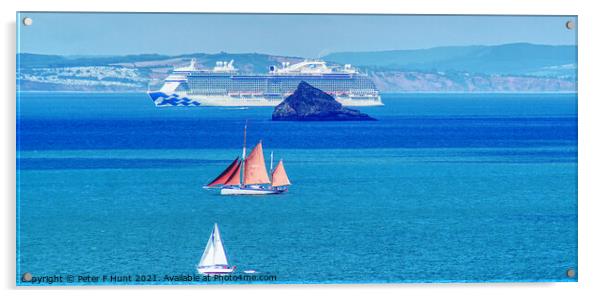 Three Boats In Torbay  Acrylic by Peter F Hunt