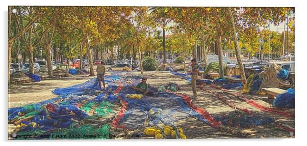 Mending The Nets Palma Mallorca Acrylic by Peter F Hunt