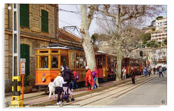 Catching The Tram At Puerto Soller Acrylic by Peter F Hunt
