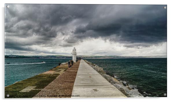 Moody Sky Over The Breakwater Acrylic by Peter F Hunt