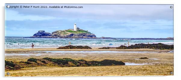 Godrevy Island And Lighthouse  Acrylic by Peter F Hunt
