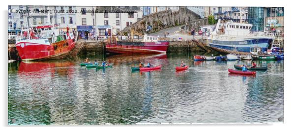 Canoeing In The Harbour Acrylic by Peter F Hunt