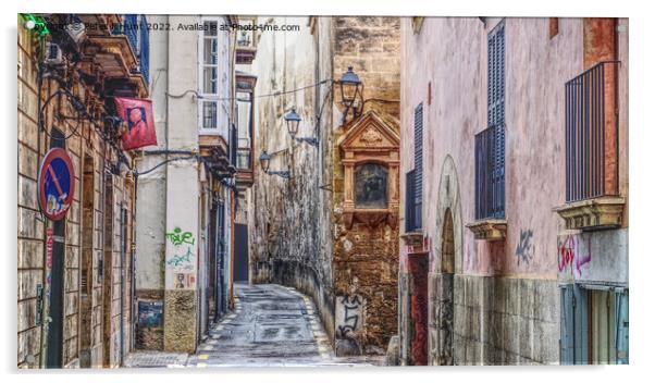 Palma City Old Town Acrylic by Peter F Hunt
