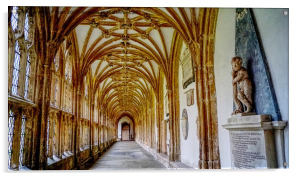 The Cloisters Wells Cathedral Acrylic by Peter F Hunt