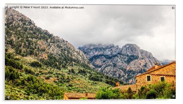 The Mountains At Fornalutx Mallorca Acrylic by Peter F Hunt