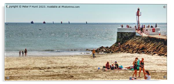 A Fine Day On Looe Beach Acrylic by Peter F Hunt