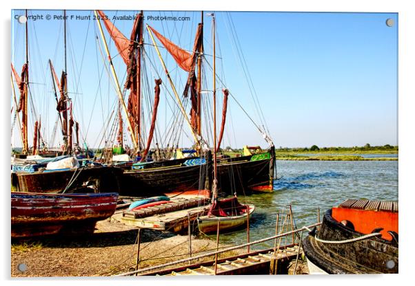 Moored Sailing Barges Acrylic by Peter F Hunt