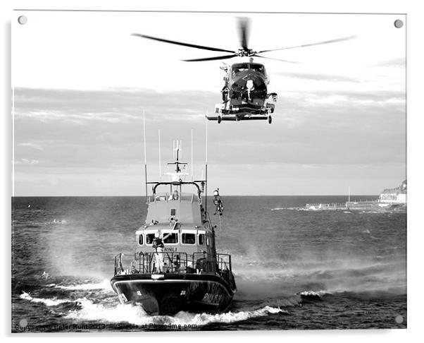 Torbay Lifeboat and Helicopter Acrylic by Peter F Hunt