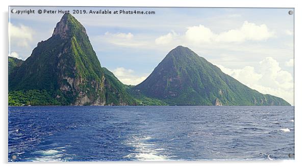 The Pitons St Lucia Acrylic by Peter F Hunt