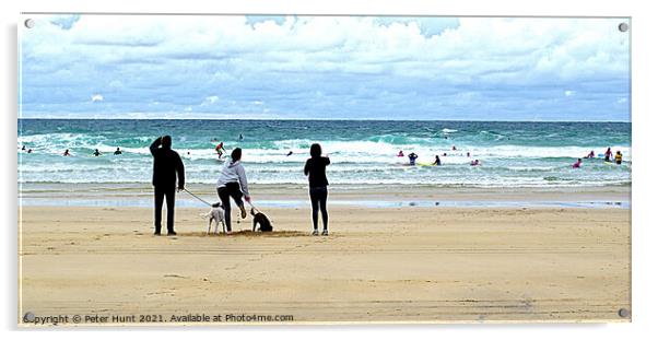 Walking The Dogs Watching The Sea Acrylic by Peter F Hunt