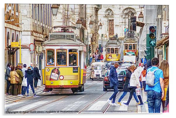 Lisbon City Life Acrylic by Peter F Hunt