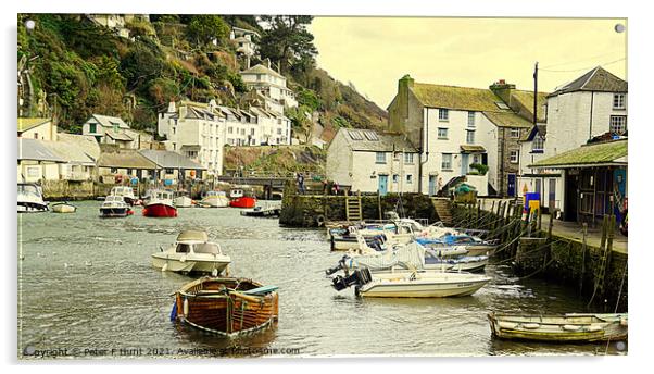 Polperro Harbour Cornwall Acrylic by Peter F Hunt