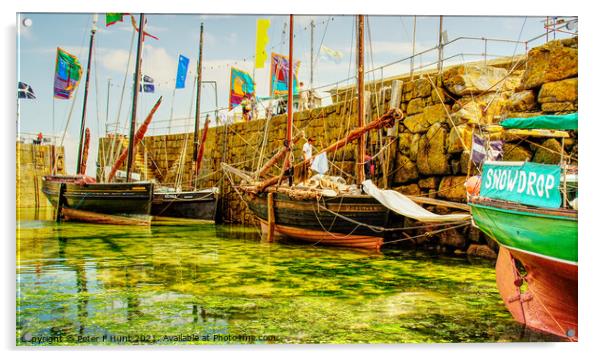 Mousehole Fishing Luggers Acrylic by Peter F Hunt