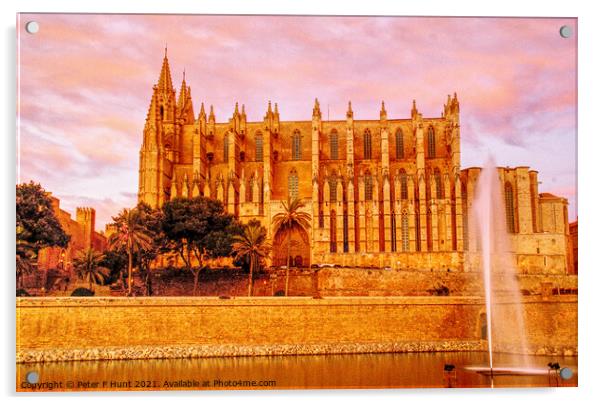 Palma Cathedral Sunset Acrylic by Peter F Hunt