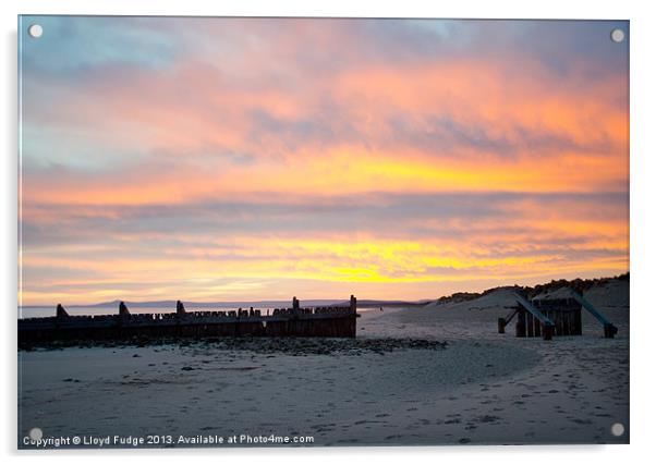Sunrise on east beach at lossiemouth Acrylic by Lloyd Fudge